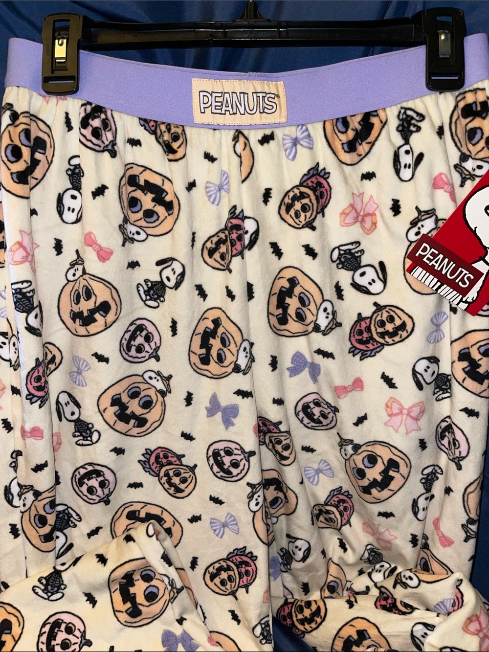 Peanuts Cream Pajama Pants with Lavender Waistband and Pumpkin Snoopy Print